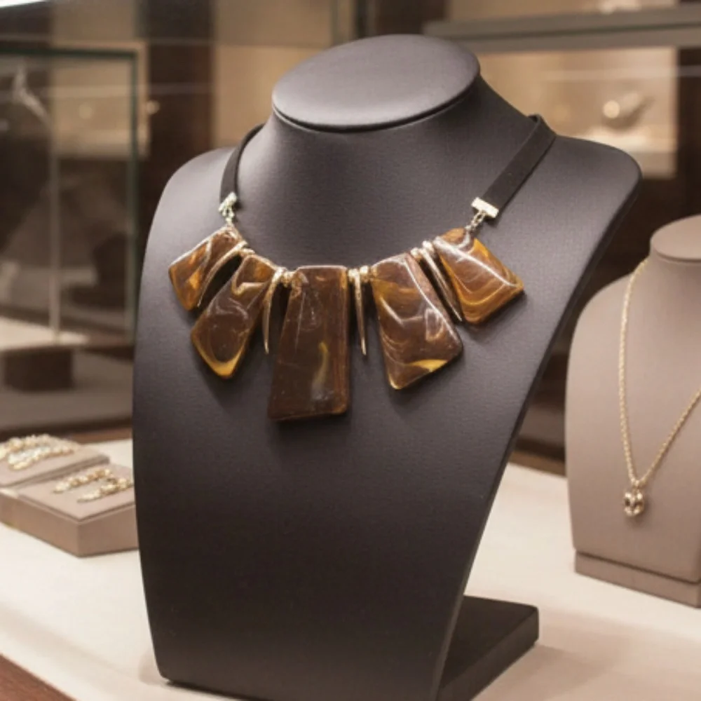 Womens Brown Pendant Gold Statement‎ Necklace
